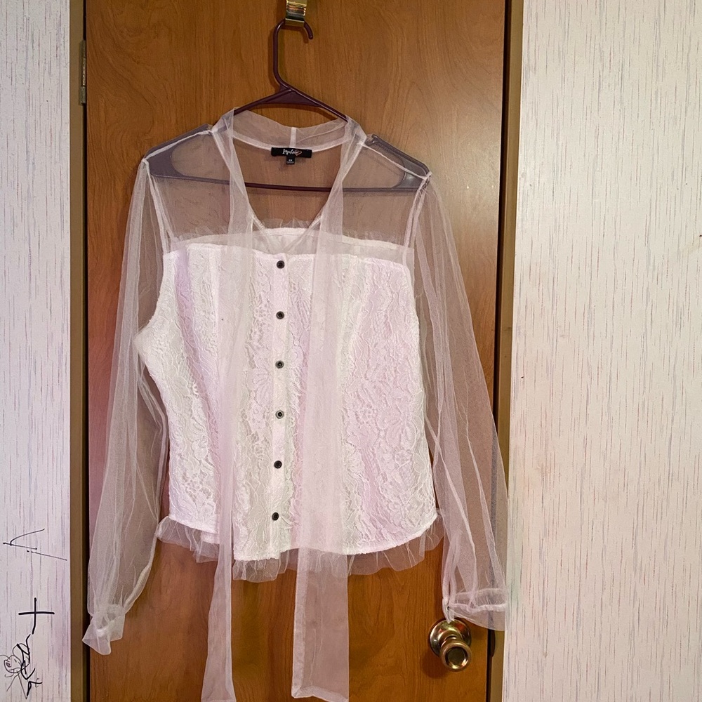 IMPULSIVE Long Sleeve Button Down Semi Sheer Top